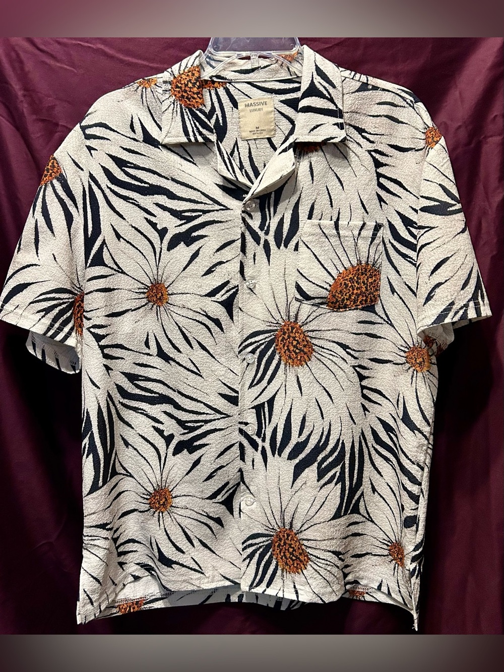 Massive Luxury Floral Button-Down Shirt — Cream & Black with Orange Accents